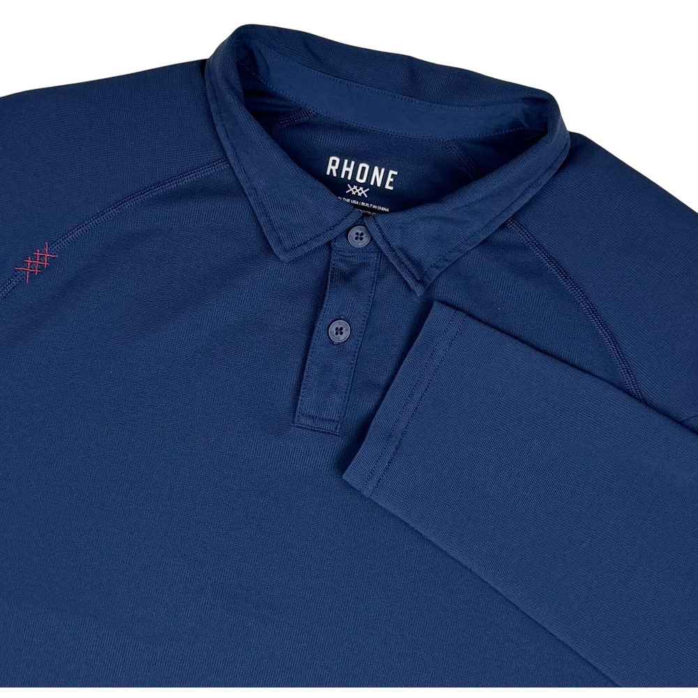 Rhone Delta Pique Long Sleeve Polo Men Large Navy Performance Athleisure Golf